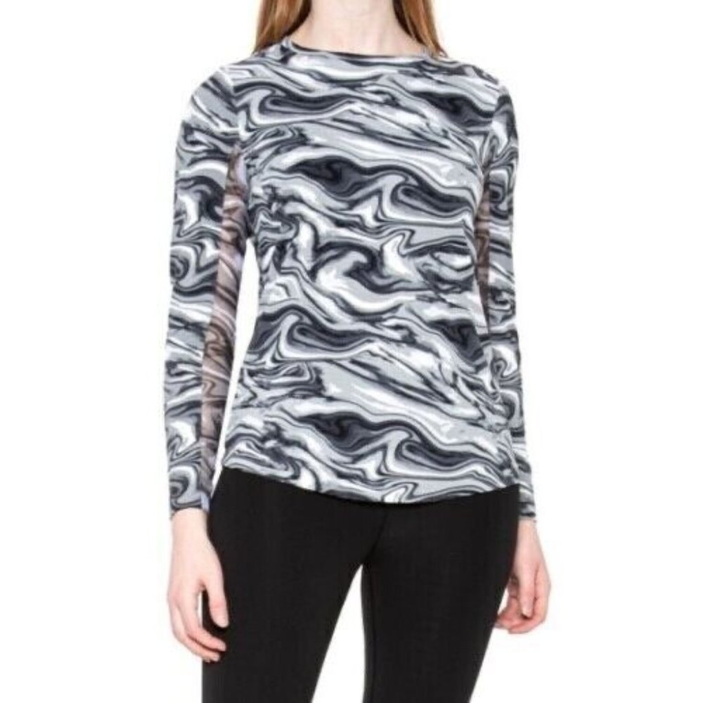 IBKUL Long Sleeve Crew Neck UPF 50+ Devin Black Swirl Sz L NWT